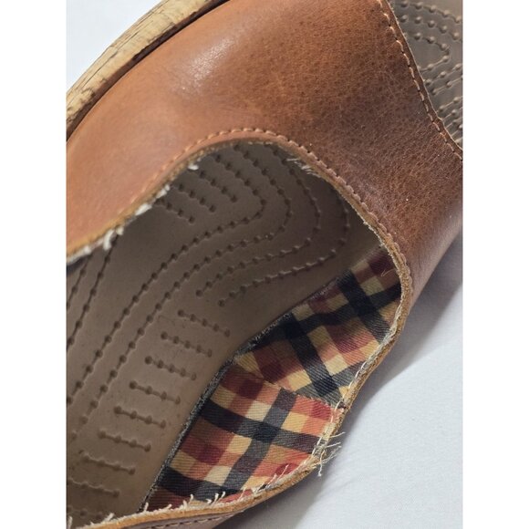 Crocs A Leigh Brown Leather Cork Wedge Heel Slingback Sandal Shoes Women’s Sz 8 - Picture 13 of 14